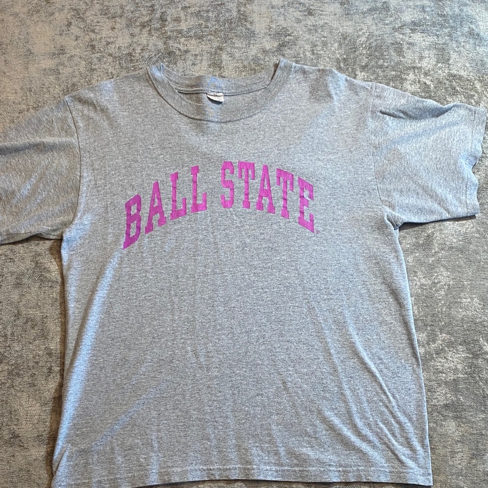 Ball State Anvil Gray Tee with Pink Print Size Medium {344}